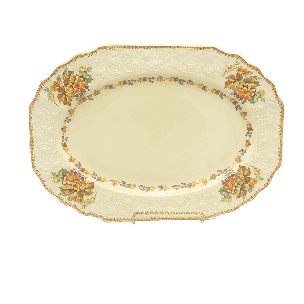 Myott Son & Co Platter Grapevine Pattern FH2909 Scalloped Embossed 1940s-14 Inch